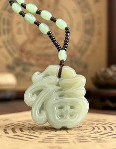 Natural green jadeite "Fu" character pendant necklace, bringing positive energy and harmony
