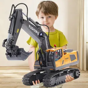 11 Channel Alloy Remote Control Excavator, Rc Construction Vehicle, Rotating Workbench 680°, Realistic Engineering Car Set, Rechargeable USB, 2.4g Wireless, Kids Birthday Gift