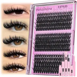 TNFVLONEINS Lash Clusters Kit Wispy Lash Extension Kit Spiky Eyelash Extension Kit Eyelash Clusters DIY Individual Lashes Kit Soft Cluster Eyelash Extensions(Wispy Spikes Kit)
