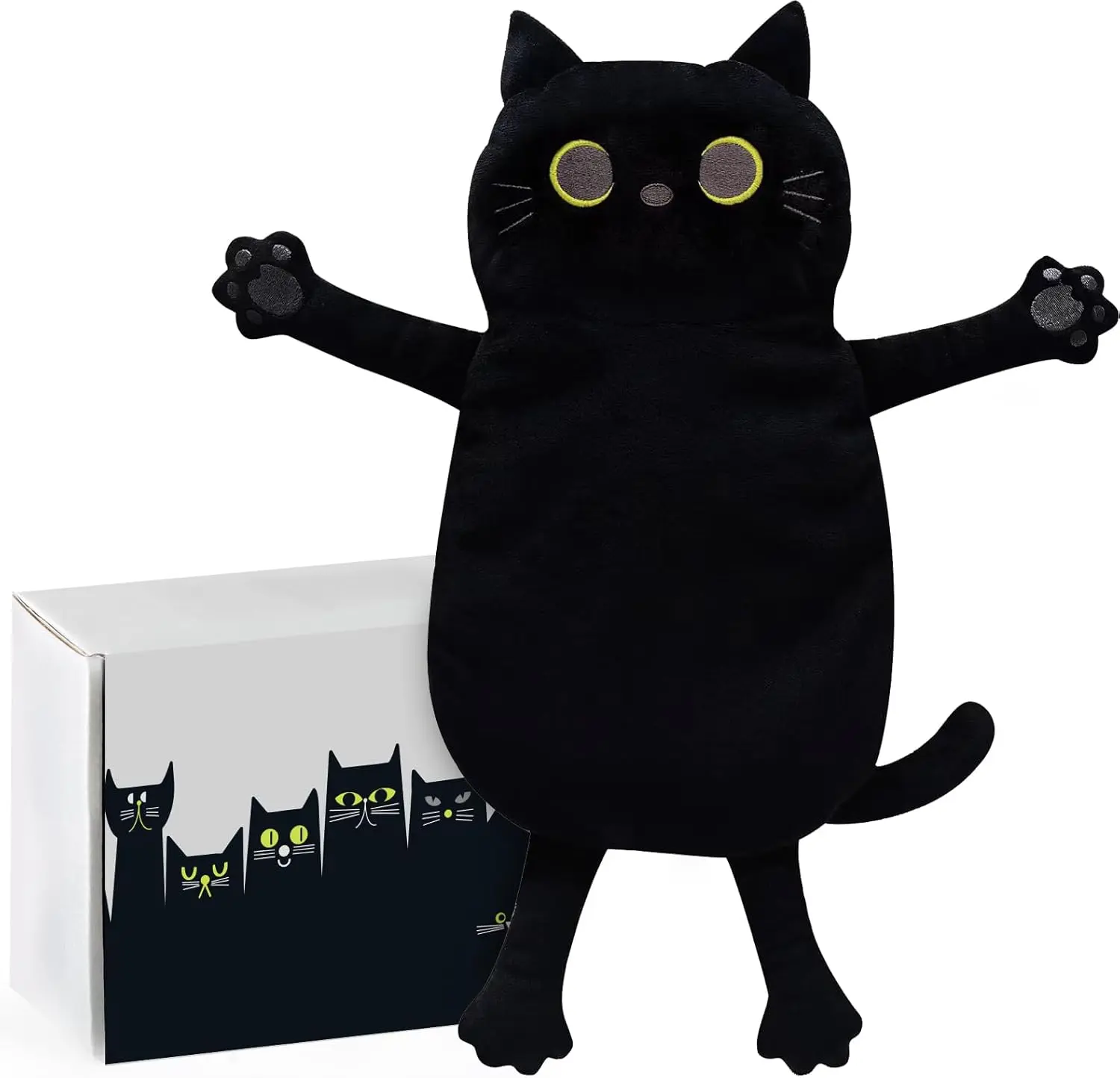 Large Black Cat Microwavable Stuffed Animals, 21 * 12" Microwave Heating Pad with Washable Cover, Cute Soft Cozy Pillow Plush Heatable Warm Stuffed Animals, Kawaii Hot and Cold Plushie Toy