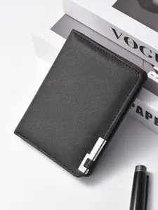 Men's Short Leather Wallet with Iron Edge Cross Texture, Multi-Card Slots Money Clip Card Holder, High-End Style Men's Wallet