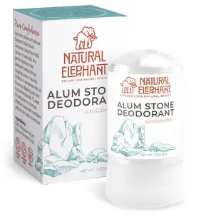 Natural Elephant Alum Stone Deodorant Stick 60g (2 oz) Natural Unscented Aluminum Free Salt Stone for Men and Women