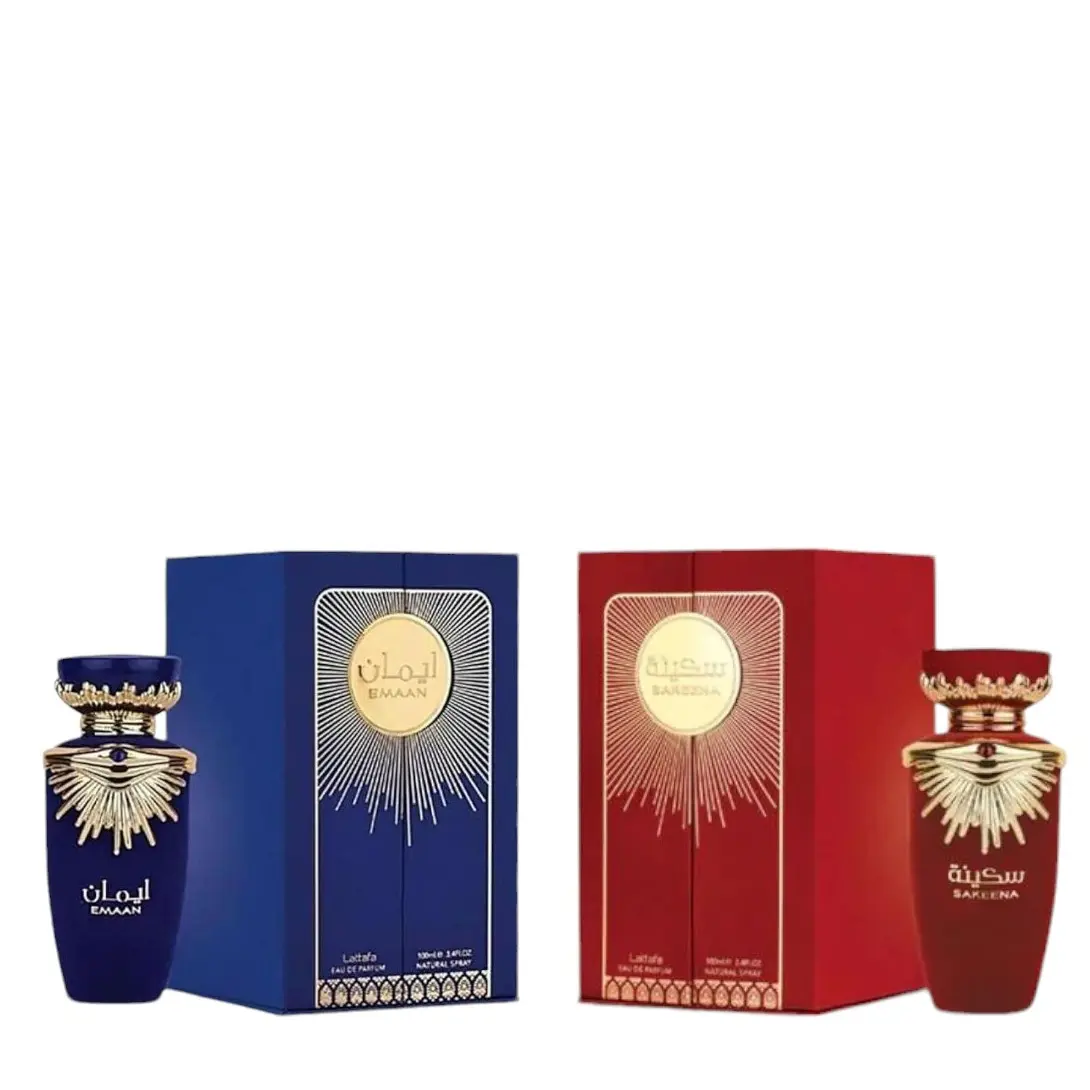 Oudlash Bundle | Lattafa Emaan + Sakeena Couples Fragrance Bundle, 2-Bottle Set, His & Her 3.4oz Each, Spicy-Floral & Citrus-Woody Musk Scents with Cedarwood Fragrance