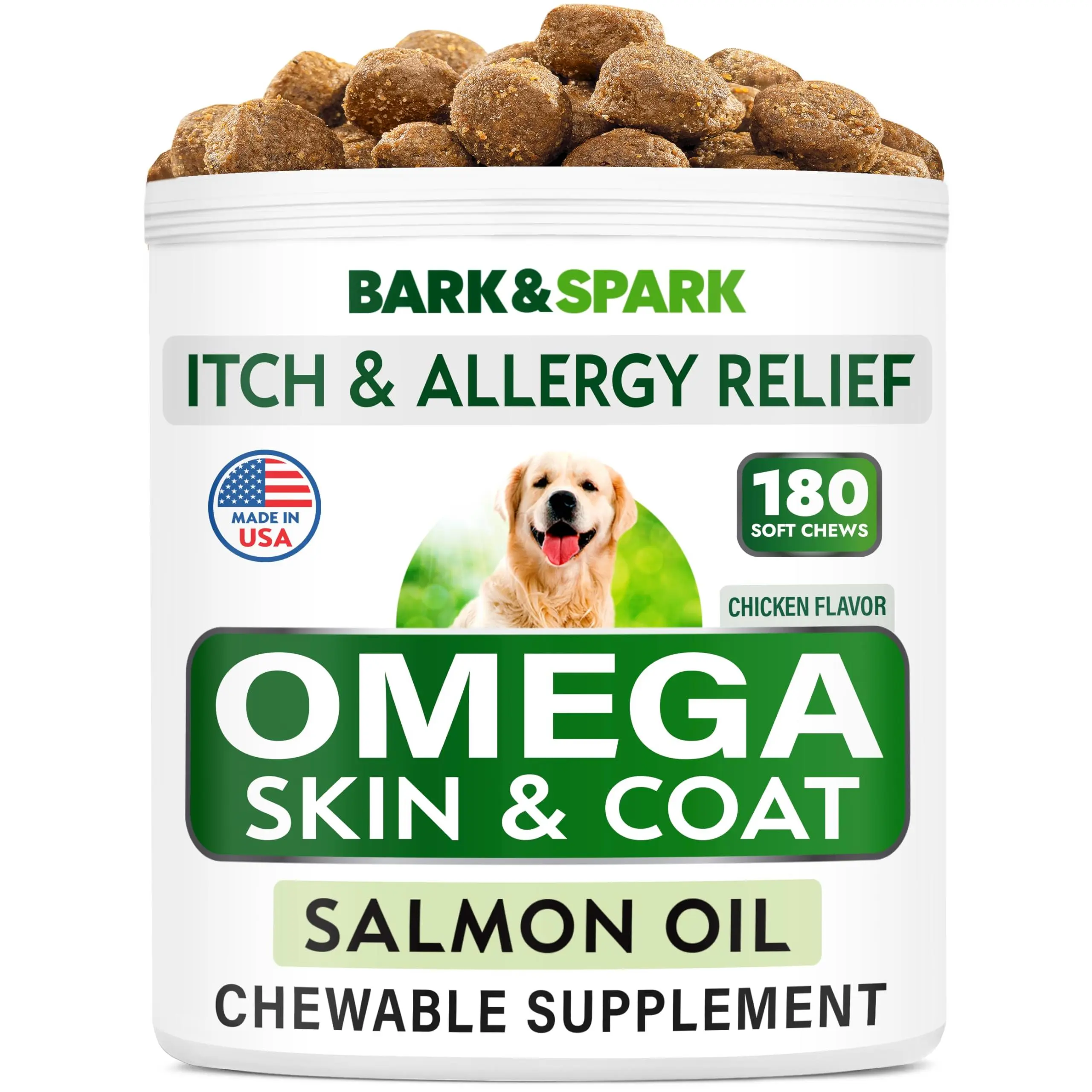 Bark & Spark Omega 3 for Dogs - 180 Fish Oil Treats with Salmon Oil Supplements Natural