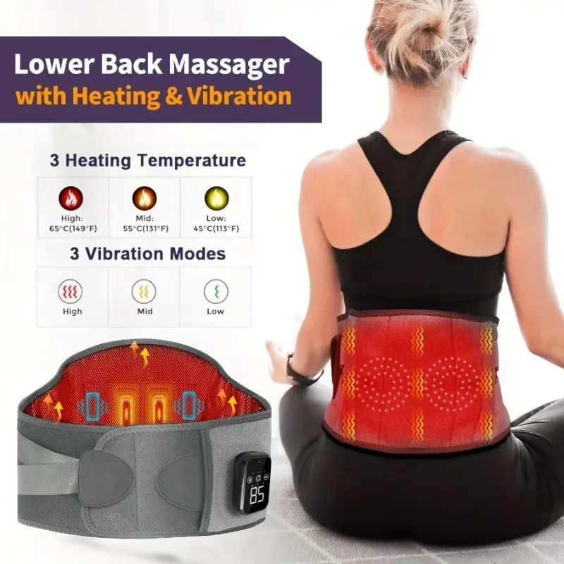 Back Heating Pad, Waist Massager, Heated Belt, 3-Level Adjustable Heat Vibration, Adjustable Heating Temperature, Wireless Portable Massage Device, Heating Pad For Back Pain Relief