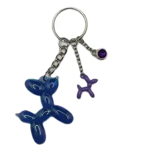 Purple and Blue Iridescent Balloon Dog Ball Keychain, Fashion Accessory for Key Carrying, Costume Jewelry Keychain, Ball Keychain Keychains