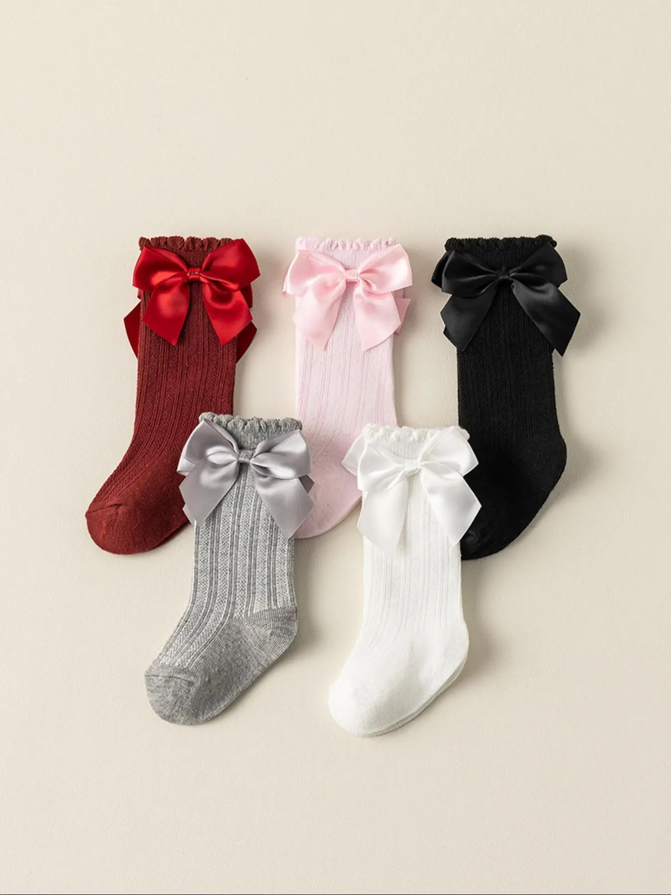 Baby's Bow Decor Socks, Cute Solid Color Socks for Baby Girls & Boys, Newborn Infant Kids Socks for All Seasons