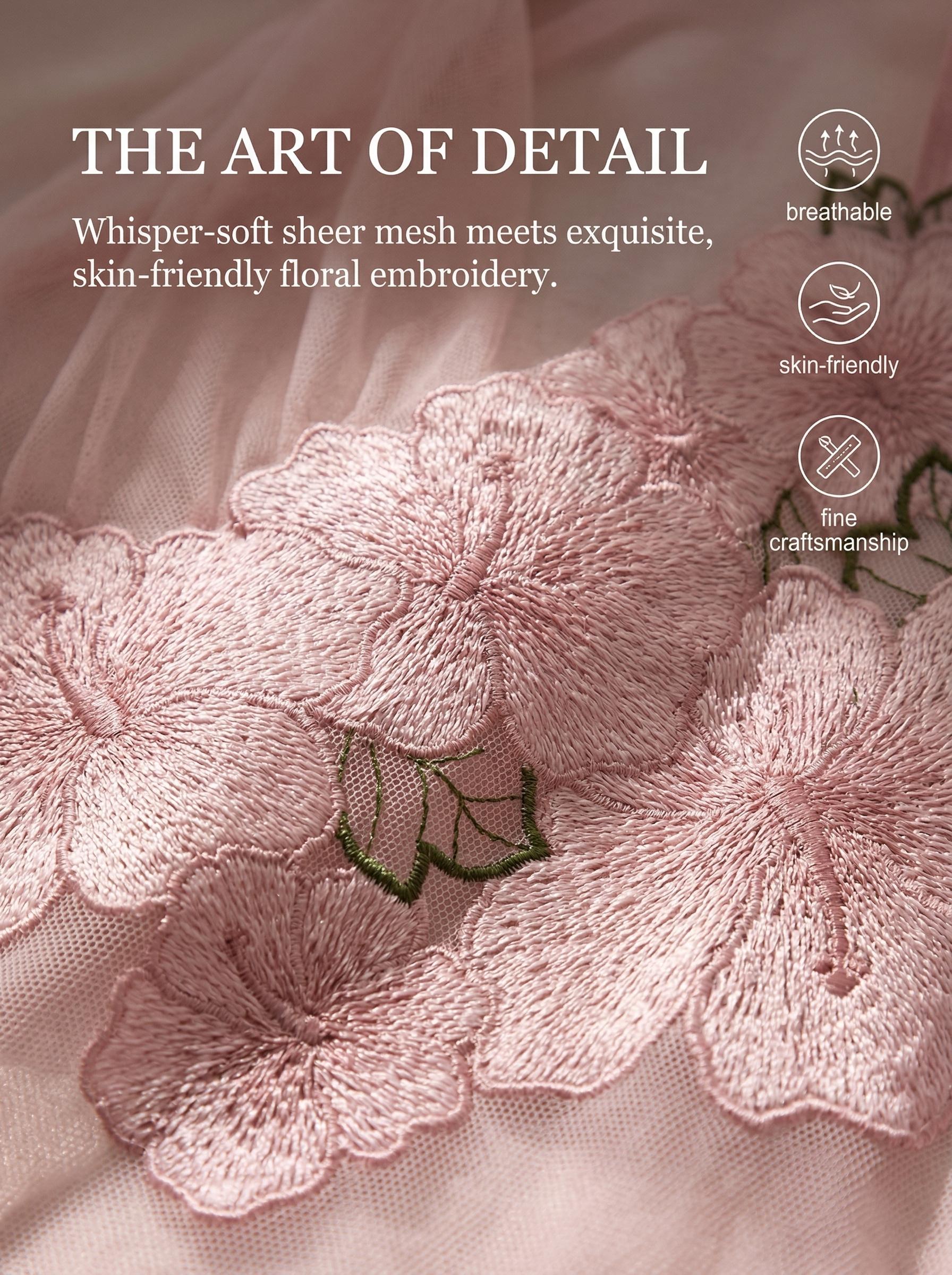 SILIX Elegant Pink Floral Babydoll | Cami Nightdress & Thong | Sexy Feminine Lingerie Set Underwear | Summer Women Sleepwear