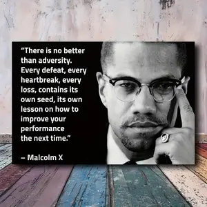 Malcolm X Inspirational Quote Canvas Wall Art Black and White Motivational Poster with Round Glasses African American History Decor for Living Room Bedroom Office Room