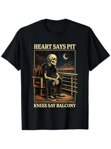 Men'S And Women'S Trendy T-Shirt with 'Heart Says Pit Knees Say Balcony' Design, Short Sleeve, Street Style, Comfortable Casual Summer Tee, Essential Fashion Tee