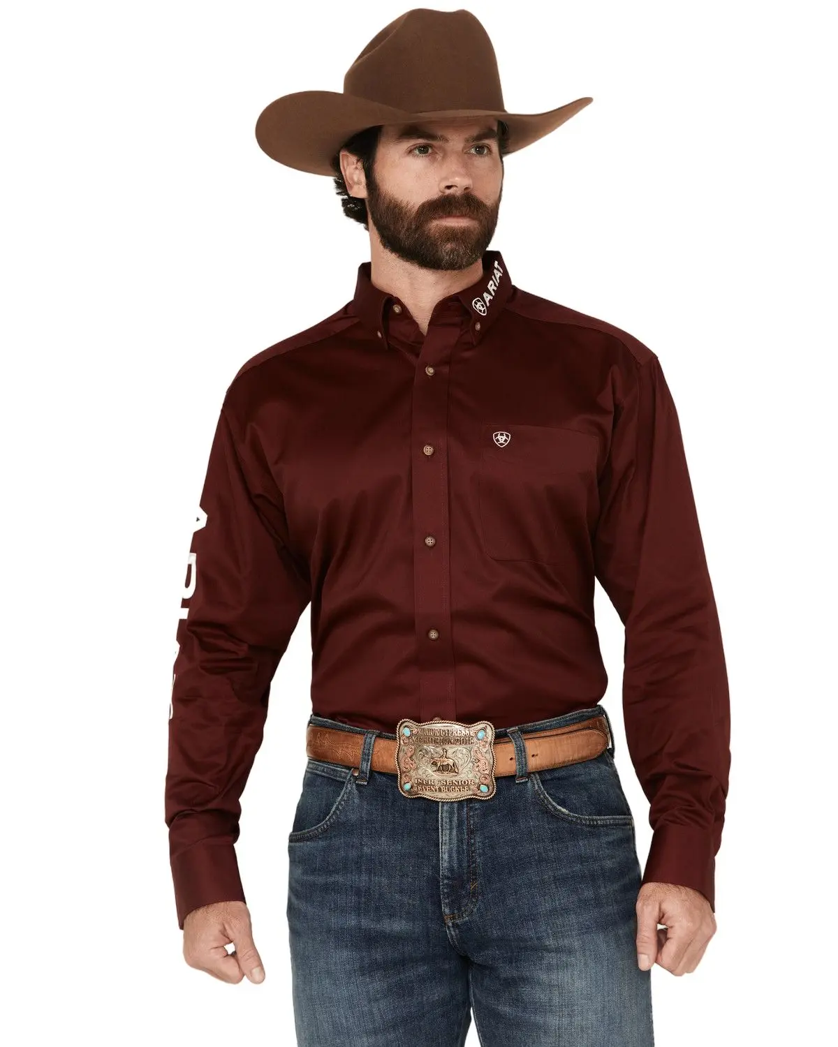 Ariat Men's Men'S Burgundy Team Logo Solid Twill Long Sleeve Western Shirt - 10027995