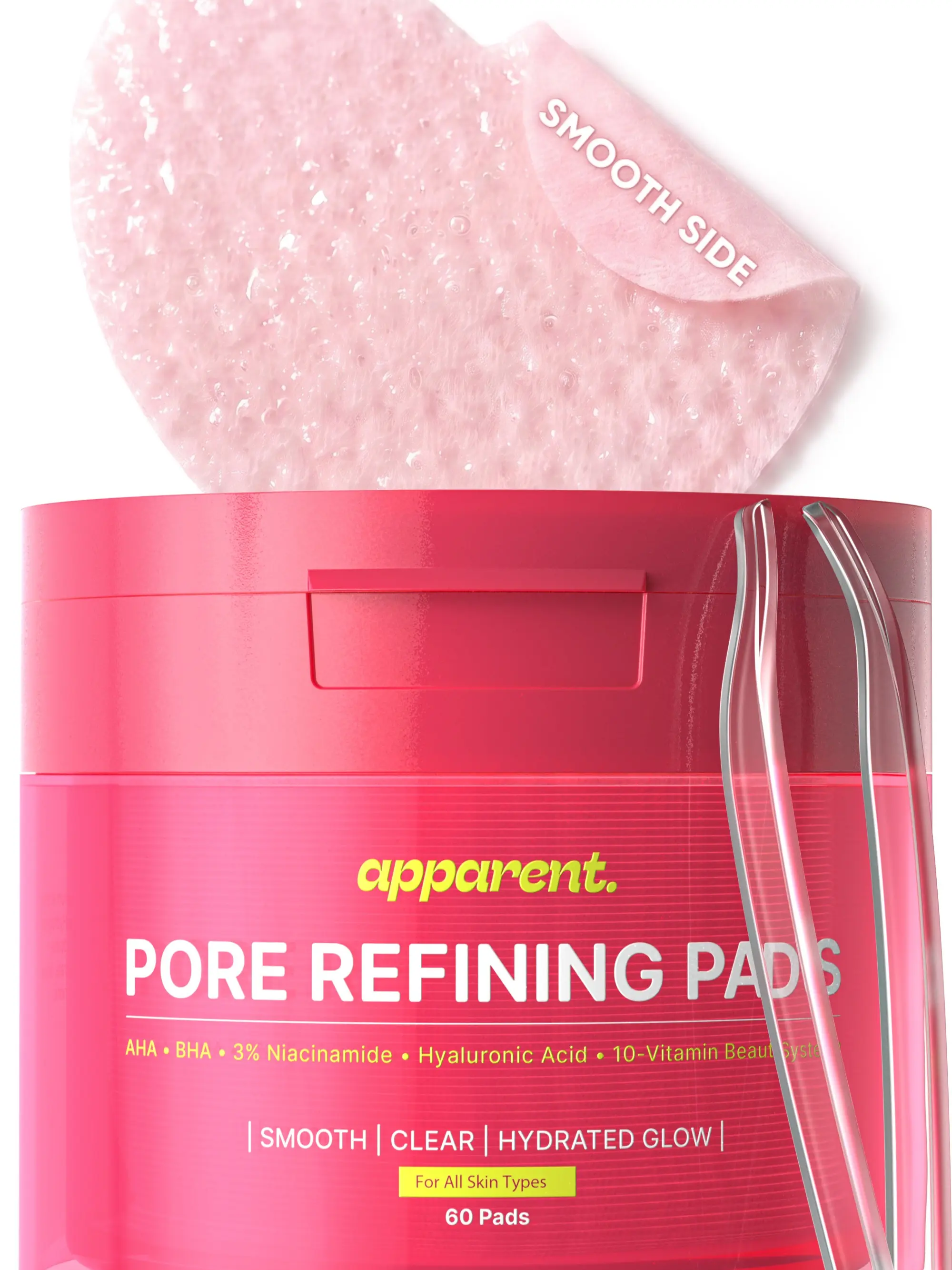 Apparent. Korean Toner Pads | Pore Refining, Exfoliating, Hydrating Pads for Face | AHA BHA & Niacinamide, Hyaluronic Acid | Brightening & Anti-Aging | 60 Pads 3.88 oz.