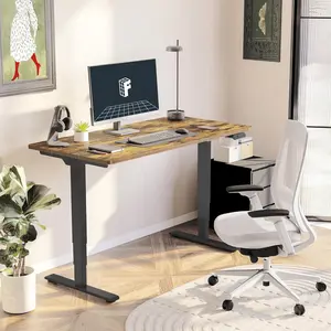 FLEXISPOT E6 Essential 3 Stages Dual Motor Electric Standing Desk 55x28 Inch Whole-Piece Board Height Adjustable Electric Sit Stand Desk(Black Frame + Special Walnut Desktop, 2 Packages)