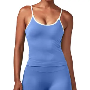 Sports & Outdoors Ouber Women's Strappy Gym Tank Top with Padded Longline Sports Bra – Seamless Bodybuilding Fitness Top