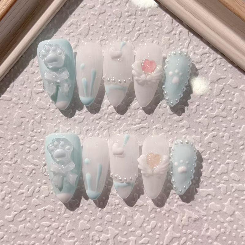 Y70 Nail Treatments Sweet cool wind blue cute bow cat claw wear nail finished patch
