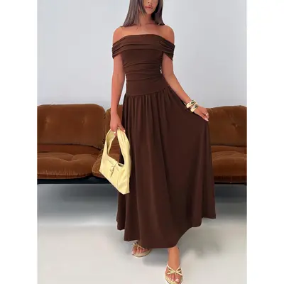 brown maxi dress amazon and scattered hotfix details Elegant DTI outfit theme Color:Royal-Blue attribute:embellishments:Pockets