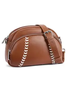 Retro casual versatile semi-circular bag, Casual Crossbody Bag, Crossbody Purse, simple texture multi compartment shoulder bag with white stitching design, easy to carry, can accommodate mobile phones and keys, suitable for daily commuting and shopping