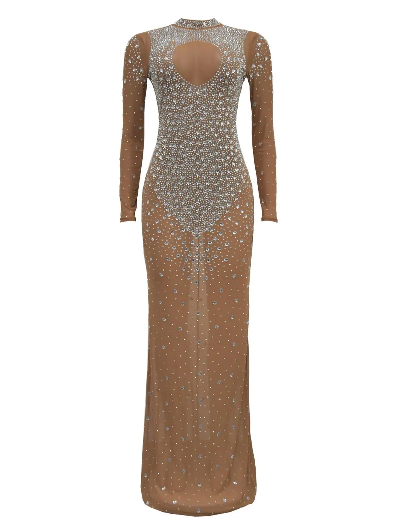 Women's Rhinestone Decor Zipper Back Sheer Tulle Bodycon Dress, Elegant  Mock Neck Long Sleeve Maxi Dress for Party, Chic Elegant Fit Womenswear,  Sequin Bodycon Dress, Embellished Dress, Elegant Gown - TikTok Shop