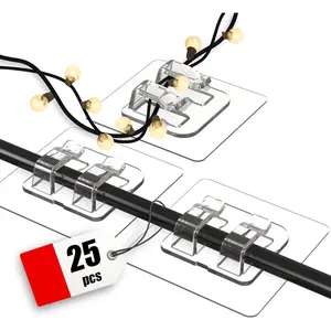 Hooks for Outdoor String Lights, 25 Pack Heavy Duty  Clips,  Free Cord Clips,  and UV-Resistant, Clear Self-Adhesive Hooks for  Christmas Lights Outdoor and Patio Decor
