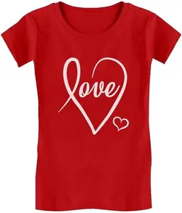 Tstars Cursive Love Girls Valentines Day Shirt Heart Graphic Valentine Youth Kids Girl Fitted T-Shirt