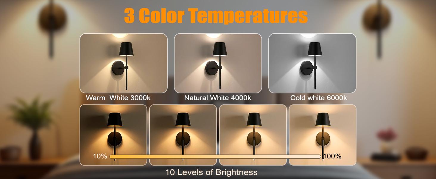 FRIDEKO HOME Wireless Battery-Powered Wall Lamps in with Dimmable Timer Remote, 5200mAh Black Vanity Light Fixtures for bedrooms, living rooms, corridors, kitchens ( Adjustable brightness wireless wine light)