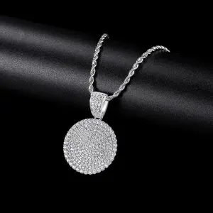 925 Sterling Silver SyntheticMoissanite Pendant Necklace, Round Pendant for Menand Women Hip Hop Jewelry Gift Fashion Accessories