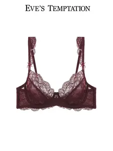 Eva Temptation Striped Lace Backless Unlined Strappy Bra, Push-Up Gathered Large Breast, Thin Padded Underwear for Women, Summer Comfort