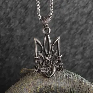 Retro Neptune Poseidon Trident Necklace Ukraine National Emblem Pendant Men\\\\\\'s Fashion Cool Trendy Jewelry Accessories