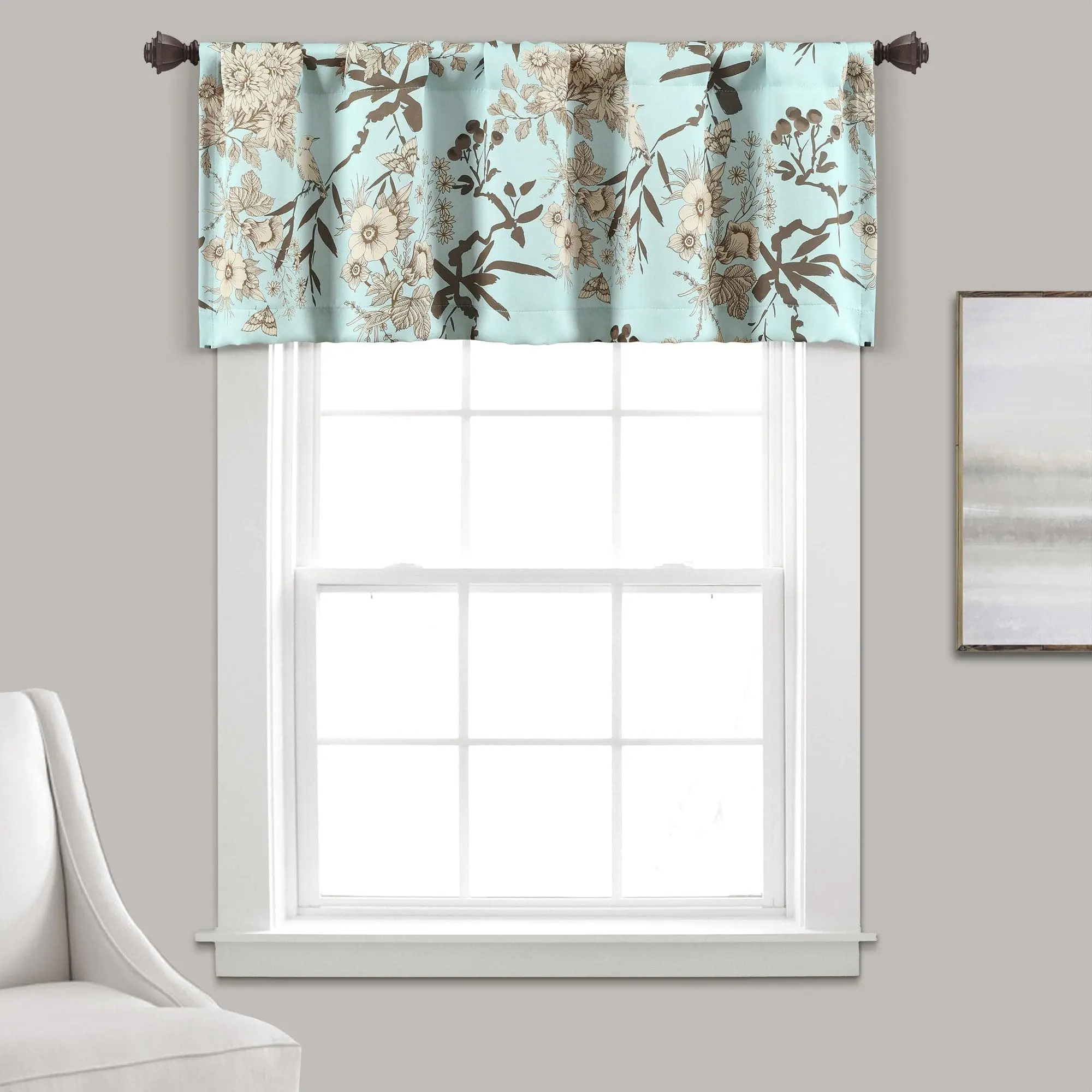 Lush Decor Botanical Garden Valance - Floral Printed, Single 52"x18", Easy Install, Light Filtering, Privacy Window Film, 3" Rod Pocket, Machine Washable, Home Decoration Curtain