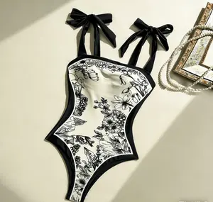 Ladies' fashionable one-piece double-sided printed swimsuit