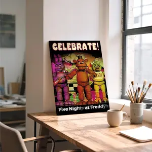 Five Nights at Freddy's Celebration Poster, Multicolor Canvas Print, Horrific Game Theme Decor, Ideal for Gamers' Rooms, Unframed Design