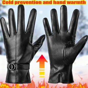 Women’s PU Leather Gloves - Winter Windproof Finger Gloves, Fashion Driving Touchscreen Handwear with Thermal Cashmere Lining, Warm and Comfortable, Effectively Protecting Hands, Black Elegant Gloves