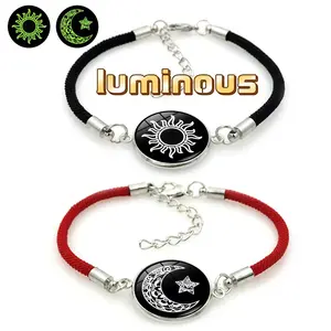 1 pair Nightlight couple’s wristband Fashion Couple Sun, Moon, And Star Boy And Girl Gift Box, Good  Combination Luminous Bracelet Set, Stainless Steel Sweat Resistant And Non Fading Festive Christmas couples gift High-quality souvenir