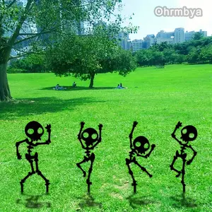 4 Piece Halloween Skull Acrylic Garden Stake Set, Easy Install Outdoor Lawn Decorations, Perfect for Christmas & Holiday Themes Ornaments