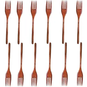 A Set of 12/6 Pcs Wooden Dinner Forks Set,Natural Nanmu Wood Salad Dessert Forks,Eco-Friendly Reusable Eco Tableware Cooking Utensils for Home,Restaurant,Halloween Christmas Party Fathersdaygift,Hand Tools Kits