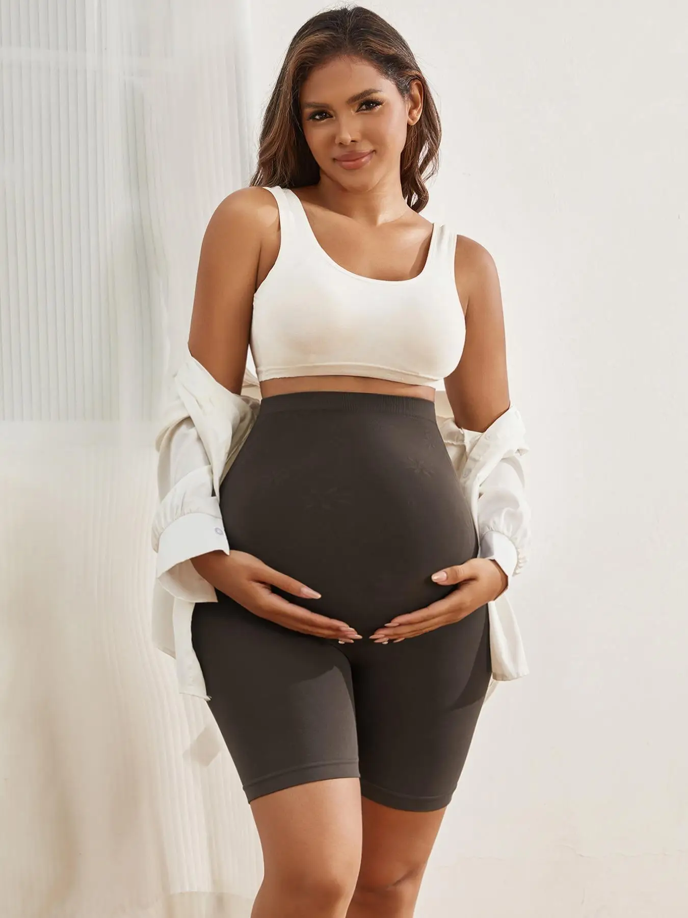 Maternity Solid Color High Waist Shapewear Shorts, Breathable Stretchy Belly Support Underwear for Comfort, Maternity Shorts for All Seasons