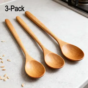 3-Pack Elm Long-Handle Dining Spoons, Essential Home Daily Use, Dessert Salad Must-Have, Coffee Milk Stirring Spoon