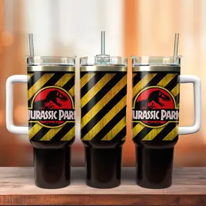 Jurassic Park 20oz - 40oz Tumbler Stainless Steel with Straw, Double Wall Insulated, With Handle – Epic Movies Design, Perfect Gift for Fans