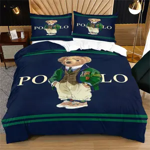 Bear Themed Duvet Cover (Including 1 Bed Cover And 1-2 Pillowcases,No Pillow Inserts or Comforter Included), Vintage Polo Teddy Bear Bedding, Bedroom Bedding Set, Suitable For Decorating Rooms And Bedrooms For Boys, Girls, And Teenagers