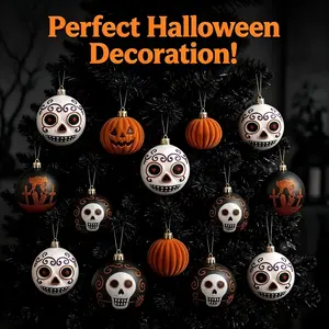 9-Piece Reusable Halloween Decoration Ball Set, Skull Pumpkin Theme Hanging Ornaments, Spooky Home Decor, Festive Seasonal Accessories