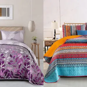 Purple Floral Set King and Boho Queen Set, Bedspread Set for All Season, Soft Microfiber Lightweight Bedding Set