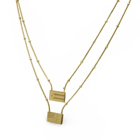 American & Cuban Flag Necklace Stainless Steel Patriotic Accessory for Everyday Wear