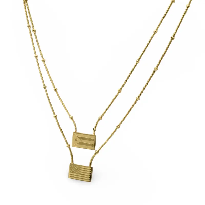 American & Cuban Flag Necklace Stainless Steel Patriotic Accessory for Everyday Wear