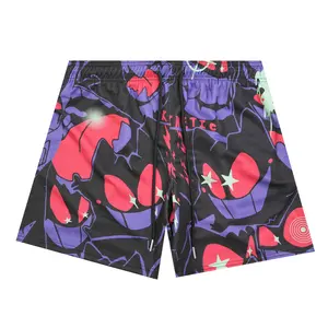 Dream Eater Purple Mesh Shorts, Dark Fantasy Graphic Streetwear, Gothic Aesthetic Breathable Athletic Summer Drawstring Casual Gym Shorts Unisex