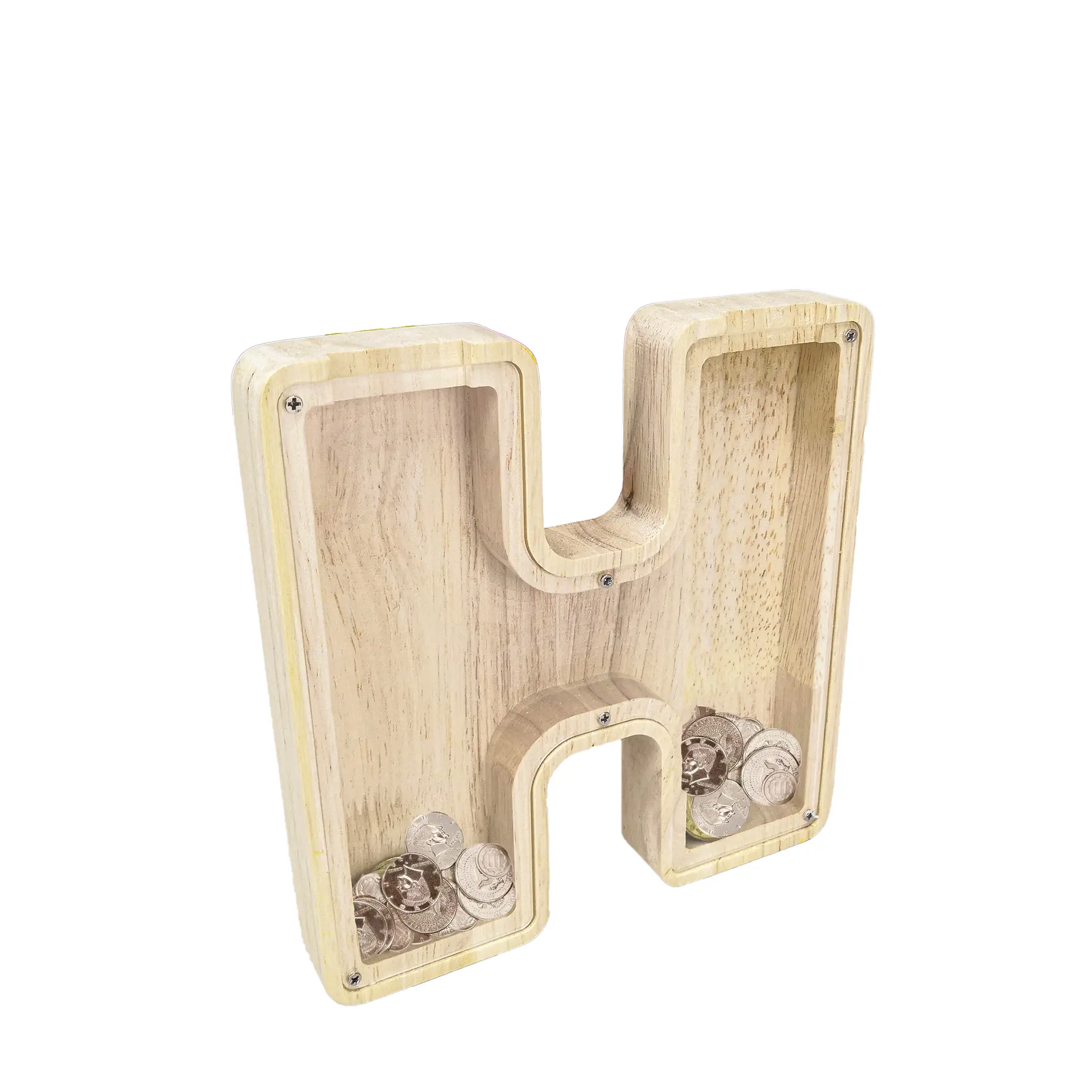 FixtureDisplays®  First Name Initial Personalized 7" Tall Wooden Kids Letter Piggy Bank Custom Name Coin Bank, Wood Alphabet Letter Bank Money Box Birthday Home Decoration - Letter "H" 15553-H-NF