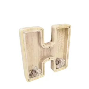 FixtureDisplays®  First Name Initial Personalized 7" Tall Wooden Kids Letter Piggy Bank Custom Name Coin Bank, Wood Alphabet Letter Bank Money Box Birthday Home Decoration - Letter "H" 15553-H-NF