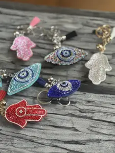Protect Your Pocket Keychains with Luxe Rhinestones Evil Eye Heart Butterfly & Hamsa Hand Charms Sparkle Protection Sturdy Key Ring Tassel Lightweight Gift