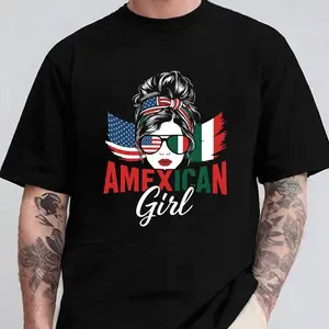 Amexican Girl Shirt, Mexican American Girl Graphic Tee, Latina Patriotic T-Shirt, USA Mexico Flag Shirt, Messy Bun Girl Tee, Hispanic Heritage Shirt, Cinco De Mayo Shirt, Gift For Women, Gift For Latina, Gift For Mexican Girl, Trending 2026 H