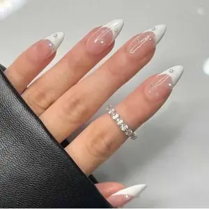 DANMANR Square Press on Nails Short Fake Nails French Acrylic Full Cover False Nails for Women and Girls 24PCS (White French)