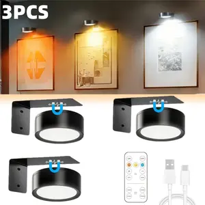 3/6/9 Pieces Of Art Display Lights, Decorative Lights, 3-color Magnetic Wall LED Lights, With Remote Control, USB Rechargeable, Adjustable Brightness, Battery-powered, Suitable For Jewelry, Photo Frames, Bookcases, Wine Cabinets, Wardrobes.